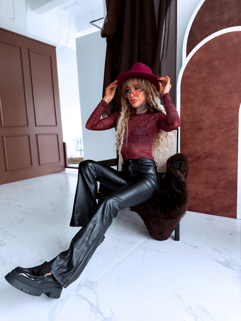 "MIDNIGHT GLOSS" ādas imitācijas bikses HM027-1 - MELNAS